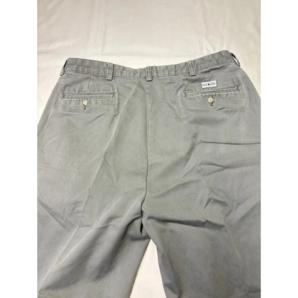 VTG Y2K Polo Ralph Lauren Andrew Pant Mens 38x32 Grey Olive Pleated Chino Cotton